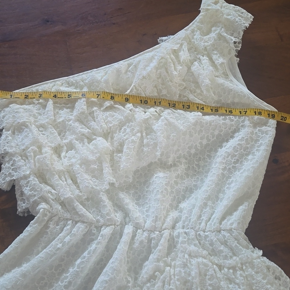 Chelsea & Violet One Shoulder White Tiered Lace Fit And Flare Mini Dress Large - Picture 7 of 11